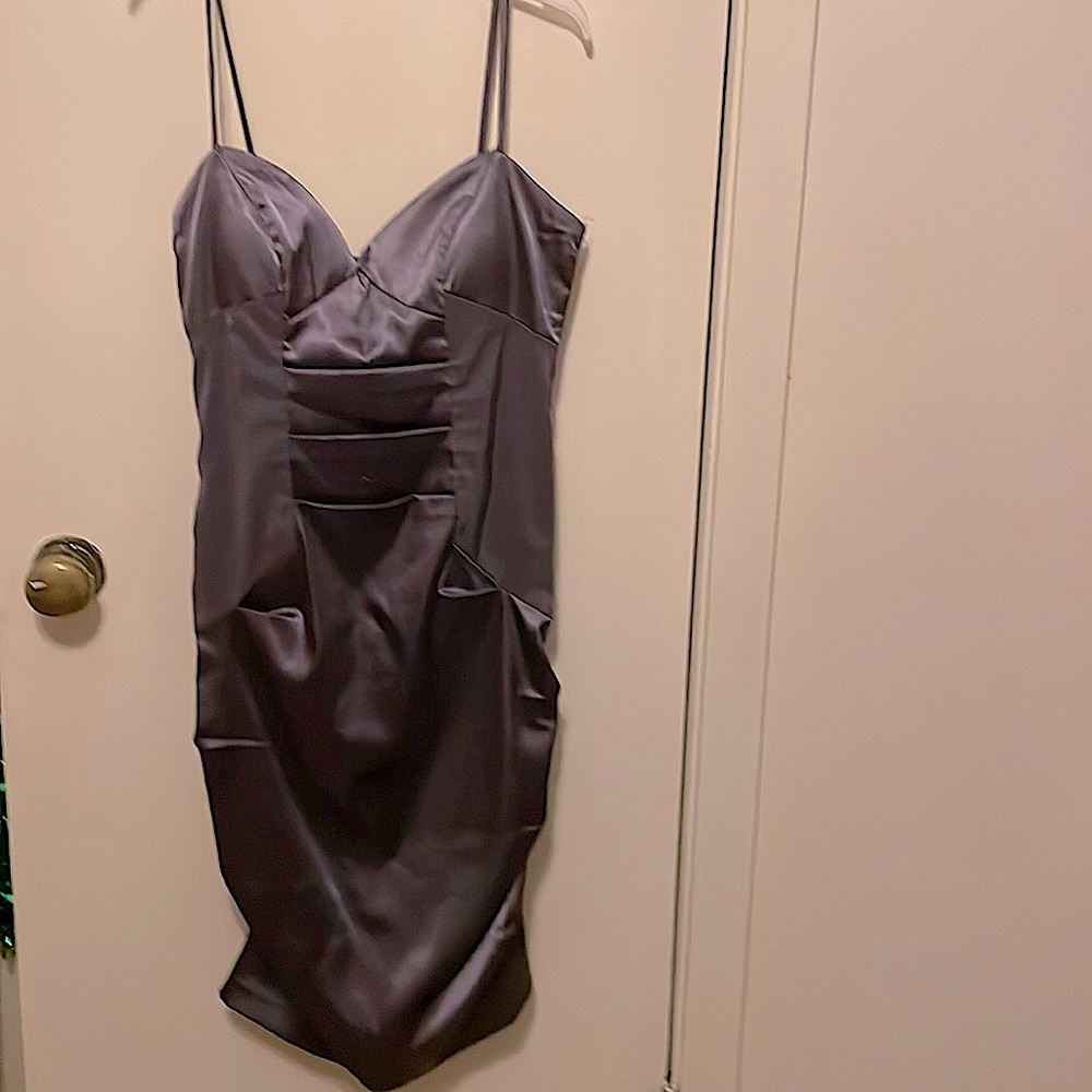 Long gray dress size 5 thin straps ruffles silky